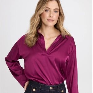 Laura Satin Polo Neck Blouse - size 8